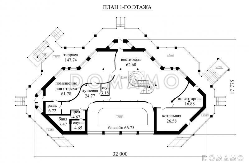 Проект дома для отдыха с мансардой, террасой и эркером / План 1 этажа