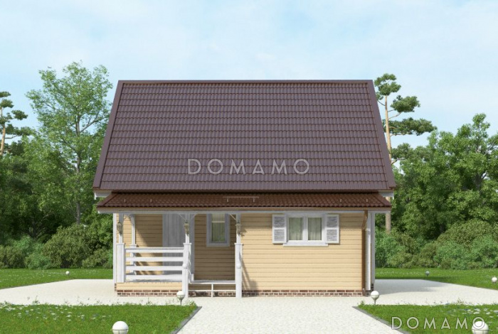 Проект дома с деревянной обшивкой вагонкой с небольшой кладовой