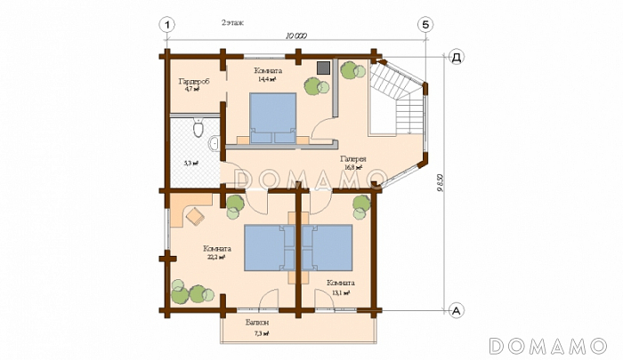 Проект двухэтажного пятикомнатного дома из клееного бруса / План 2 этажа