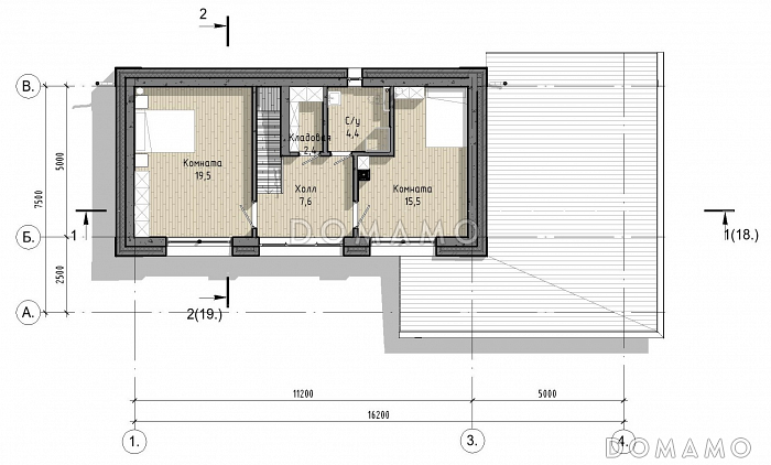 Проект бани с бассейном и двумя комнатами на мансарде / План мансардного этажа