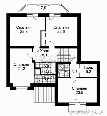 Проект дома из кирпича с облицовкой стен в стиле фахверк / План 2 этажа