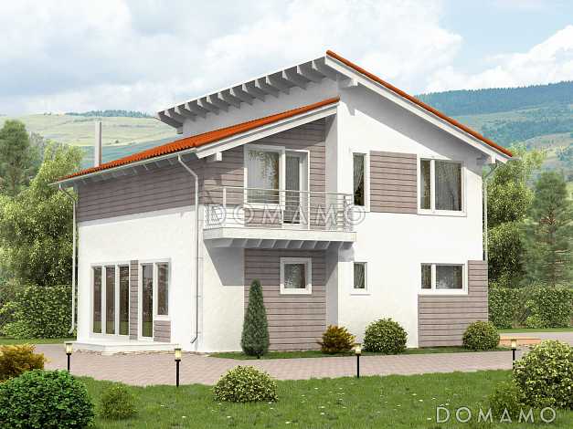 Проект каркасного дома с небольшой открытой террасой