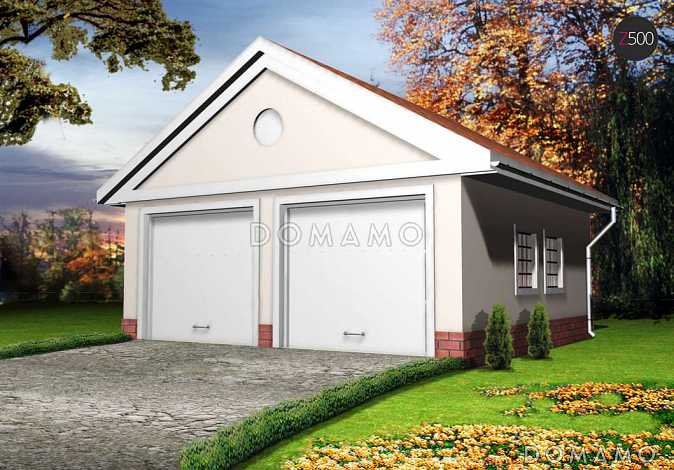 Проект гаража из газобетона для двух авто с двумя воротами