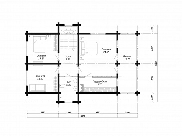 Проект современного дома из клееного бруса с просторным балконом на втором этаже / План мансардного этажа
