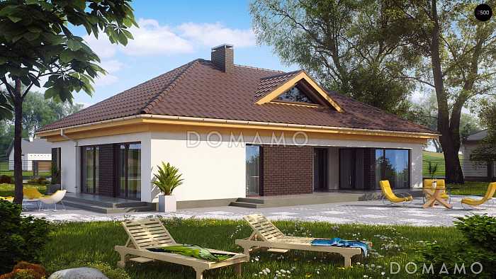 Проект одноэтажного дома из кирпича с тремя спальнями, двухместным гаражом и возможностью обустройства мансарды