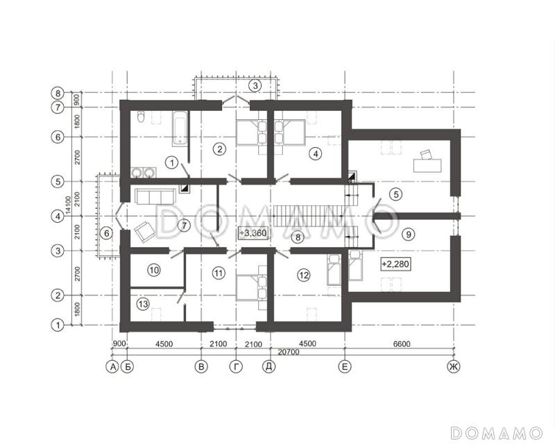 Проект загородного дома с лепниной на фасаде / План мансардного этажа