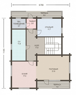 Проект дома из клееного бруса до 200 кв.м / План 1 этажа