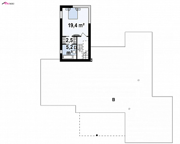 Проект современного трёхуровнего дома из кирпича с плоской крышей, с большим гаражом, спортзалом и сауной / План 2 этажа