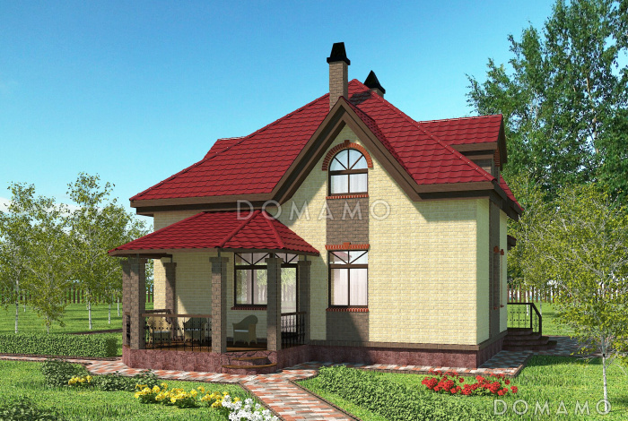 Проект необычного дома с крыльцом на углу