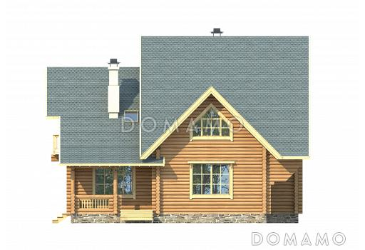 Проект комфортабельного дома из бревна с тремя спальными комнатами и уютной гостиной / Фасад 2