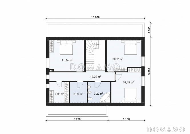 Проект современного двухэтажного дома с террасой в стиле БарнХаус S-219 / План 2 этажа