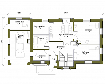 Проект газобетонного коттеджа для большой семьи / План 1 этажа