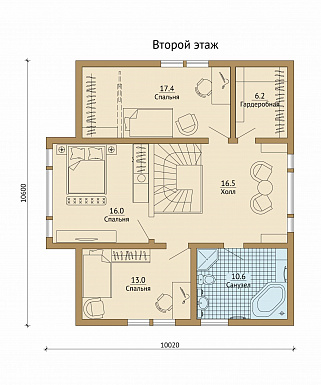 Проект современного каркасного дома с эркером и окнами в пол / План мансардного этажа