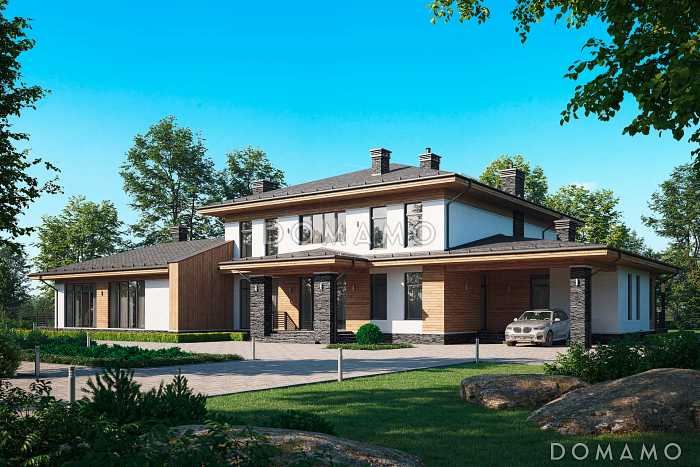 Проект особняка с 4 спальнями, спа-зоной, кинотеатром, верандой, навесом для авто