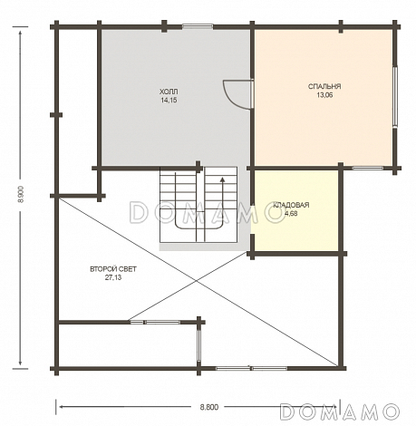 Проект дома из клееного бруса со вторым светом и двумя спальнями на мансардном этаже / План мансардного этажа