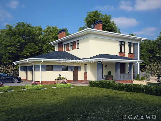 Проект двухэтажного коттеджа из газобетона с вместительным гаражом