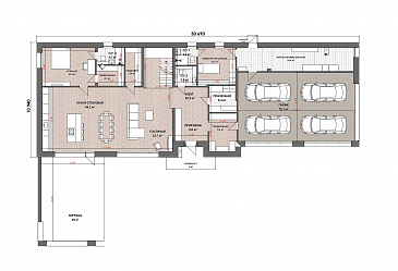Проект дома с 4 спальнями, гаражом на 4 машины и мастерской / План 1 этажа