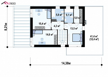 Проект двухэтажного дома с плоской крышей и второй террасой над гаражом / План 2 этажа