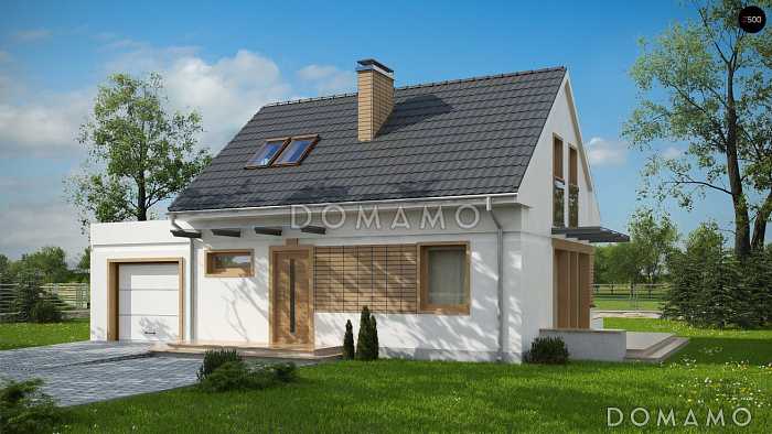 Проект компактного одноэтажного мансардного дома из газобетона с дополнительной спальней на первом этаже и гаражом