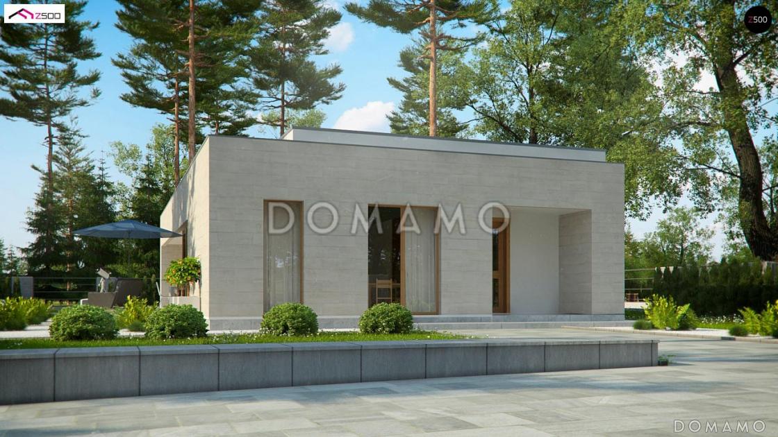 Проект одноэтажного дома из кирпича с плоской крышей, с угловым остеклением гостиной / 10