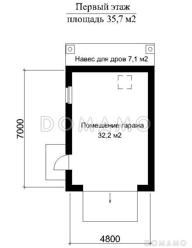 Проект гаража без подвала с навесом для дров / План 1 этажа