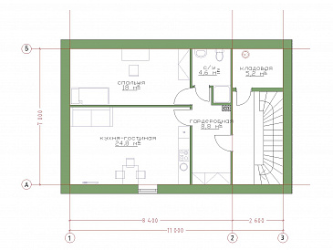 Проект гаража на 2 машины с котельной и  мансардой / План мансардного этажа