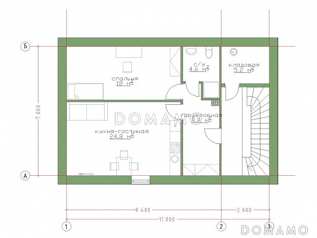 Проект гаража на 2 машины с котельной и  мансардой / План мансардного этажа