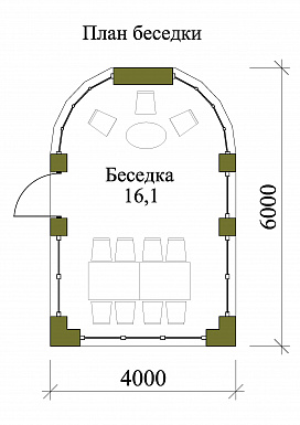 Проект остекленной беседки с барбекю внутри / План 1 этажа