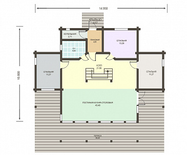 Проект дома из клееного бруса с большим холлом на мансардном этаже / План 1 этажа