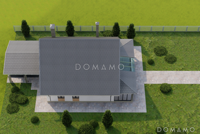 Проект одноэтажного газобетонного дома с мансардой, вторым светом и крытой террасой