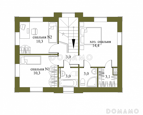 Проект компактного кирпичного коттеджа с парадным входом / План 2 этажа