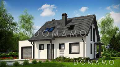 Проект дома из газобетона с мансардой, камином, кабинетом и гаражом