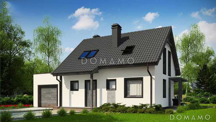 Проект дома из газобетона с мансардой, камином, кабинетом и гаражом