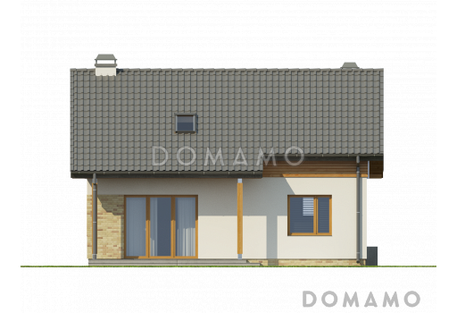 Проект компактного одноэтажного мансардного дома из кирпича с кабинетом и тремя спальнями / Фасад 3