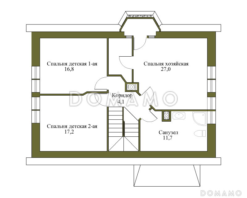 Проект коттеджа с эркером и балконом / План мансардного этажа