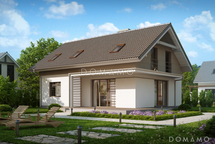 Проект одноэтажного мансардного дома из газобетона с дополнительной спальней и кабинетом на первом этаже