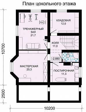 Проект рационально распланированного, уютного дома с тремя просторными спальнями и личным кабинетом / План цокольного этажа