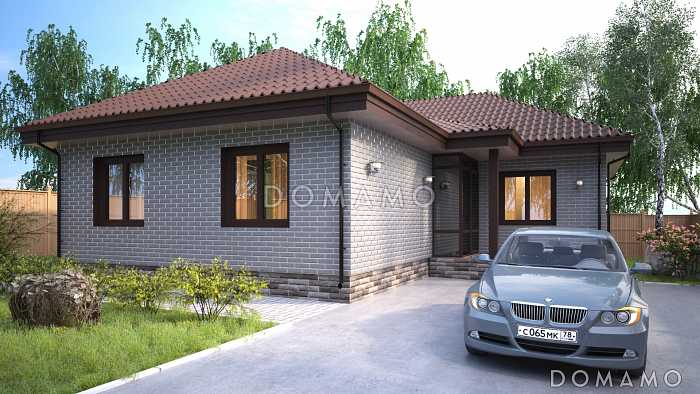 Проект компактного одноэтажного дома по технологии ЛСТК с тремя спальнями и большой кухней-столовой-гостиной