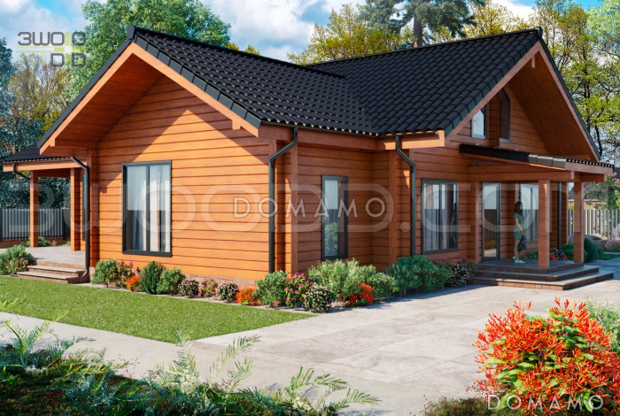 1668 - дом из клееного бруса с большой гостиной и 4 спальнями