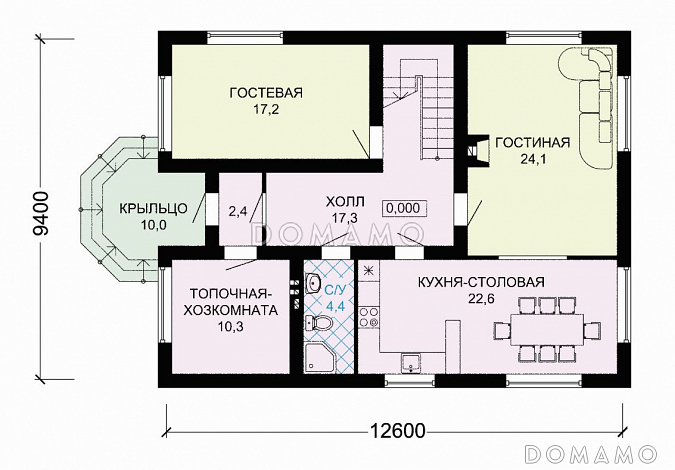 Проект рационально запланированного дома с мансардой и гостевой комнатой / План 1 этажа