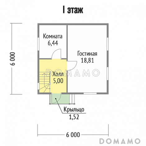 Проект каркасного дома без санузла / План 1 этажа