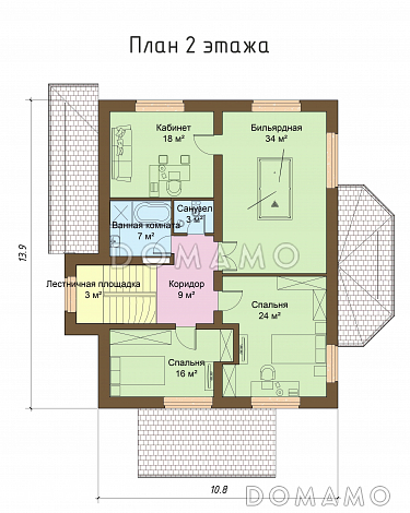 Проект большого двухэтажного дома с эркером / План 2 этажа