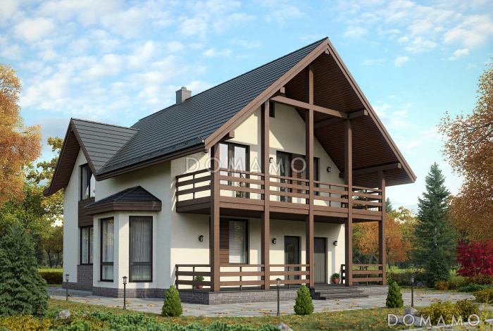 Проект загородного дома из SIP панелей с тремя спальными комнатами на мансардном этаже