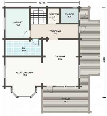 Проект деревянного дома из клееного бруса  для постоянного проживания семьи из 3-4 человек / План 1 этажа