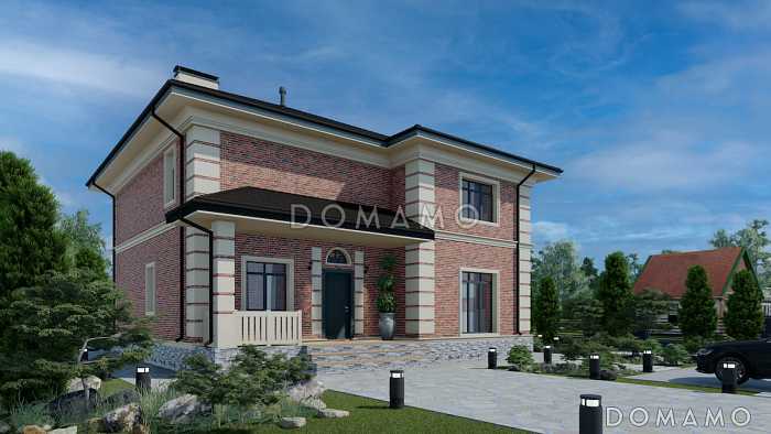 Проект двухэтажного дома из газобетона с террасой, кабинетом и 3 спальнями