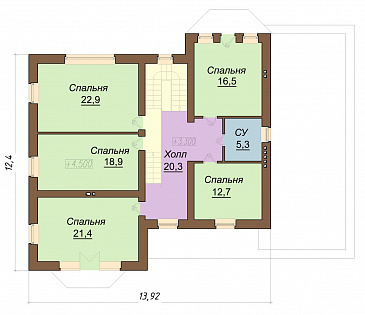 Проект дома с мансардным этажом, пристроенным гаражом и двумя балконами / План мансардного этажа