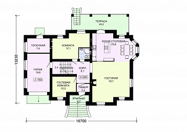 Проект дома из пеноблоков с цокольным этажом / План 1 этажа