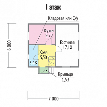 Проект каркасного дома 6х7 / План 1 этажа
