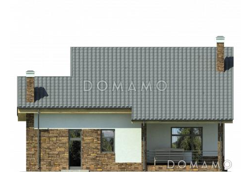 Проект дома с крытой террасой, спальней на первом этаже, постирочной, балконом / Фасад 3