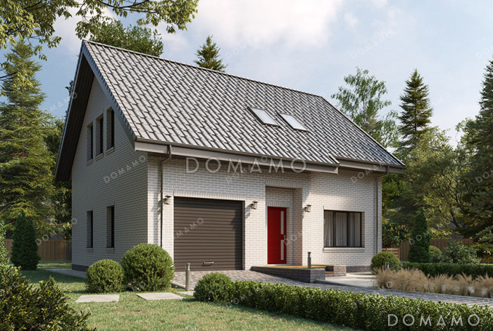 Проект домика с мансардой и встроенным гаражом